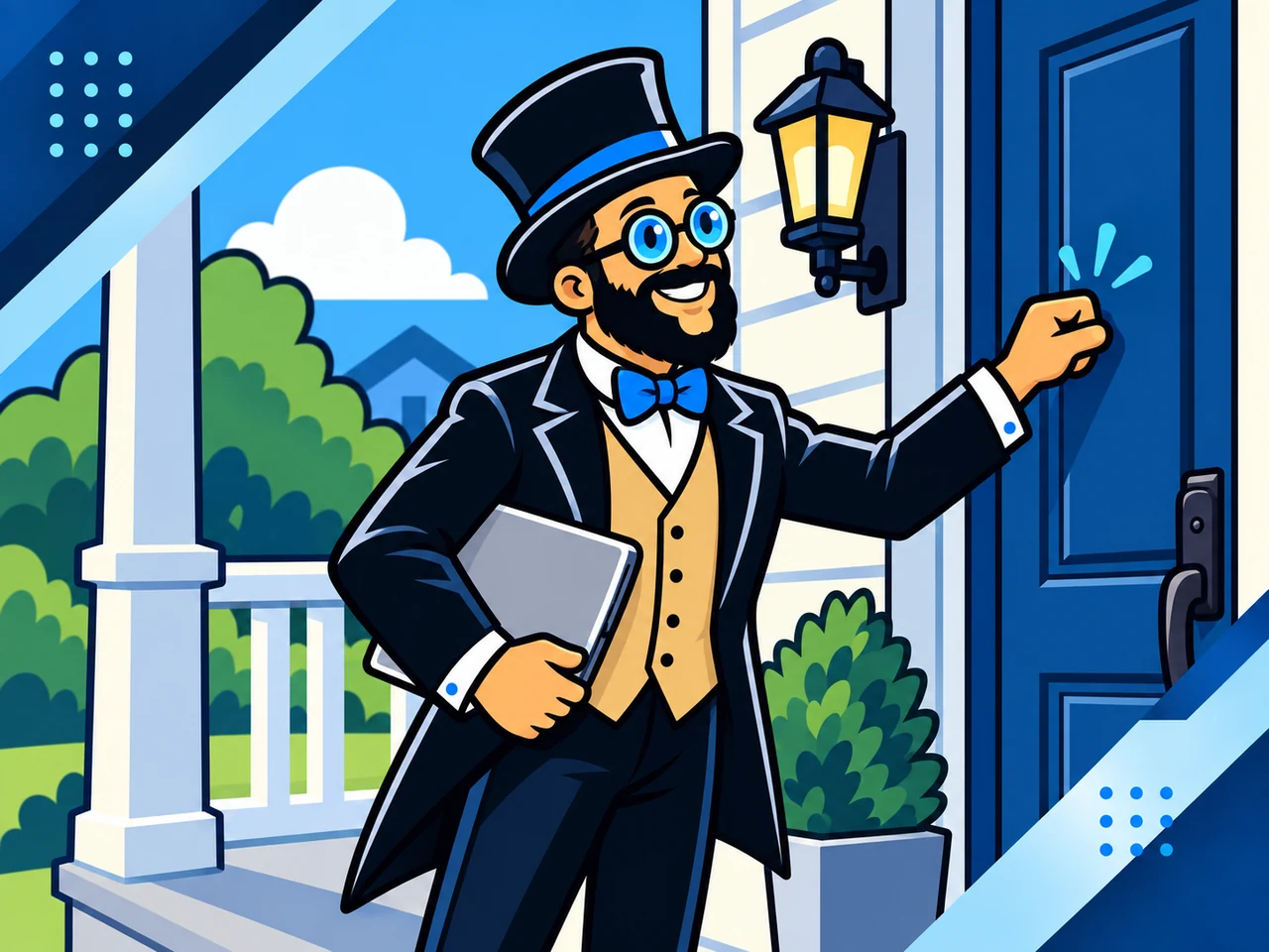 The Tech Tamer knocking on a front door with a laptop under his arm—I make house calls for technology