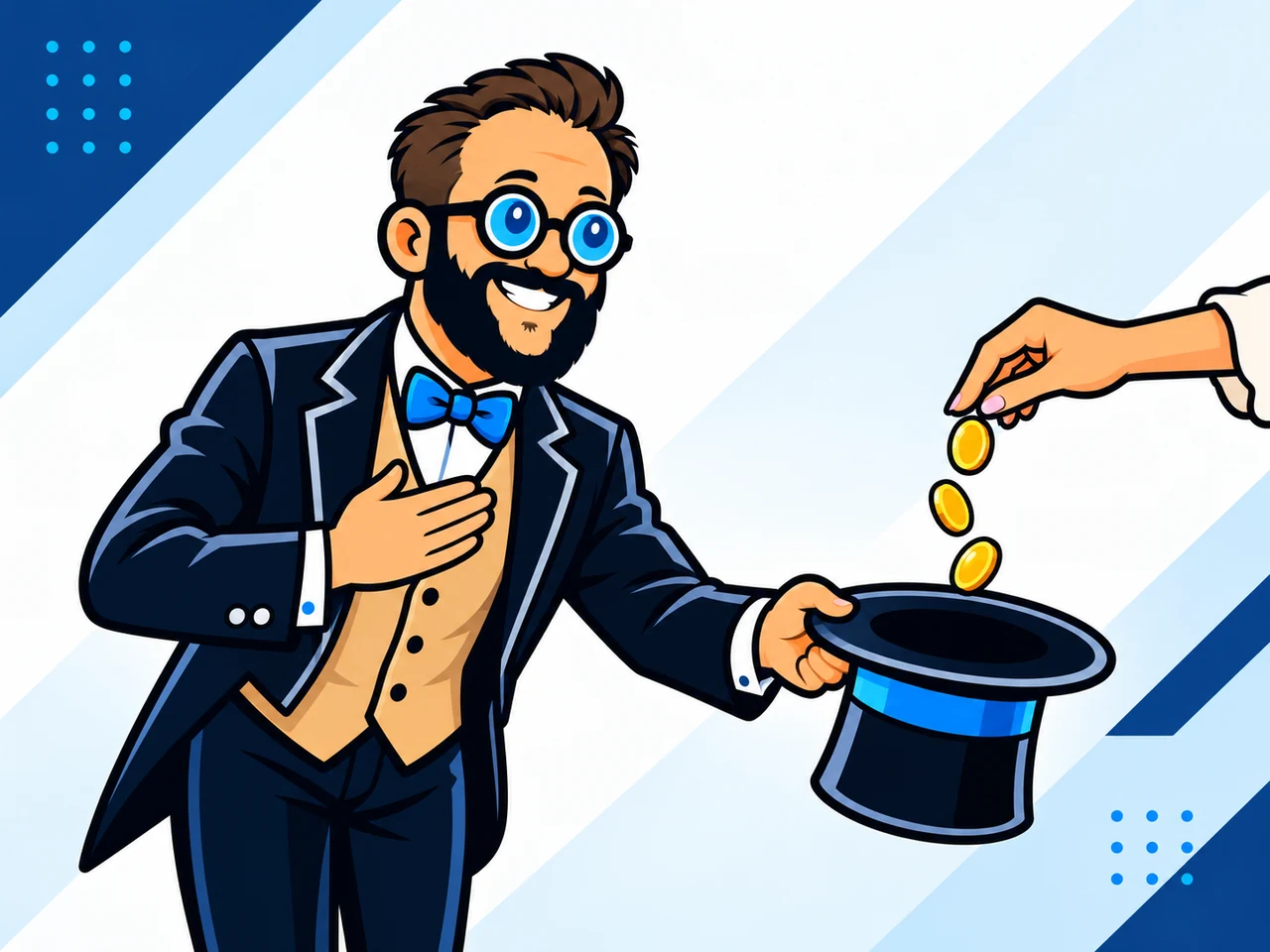 The Tech Tamer tipping his hat as payment drops in—straightforward rates for straightforward help